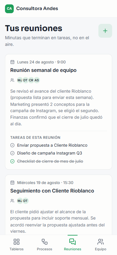 Minutas y tareas de cada reunión